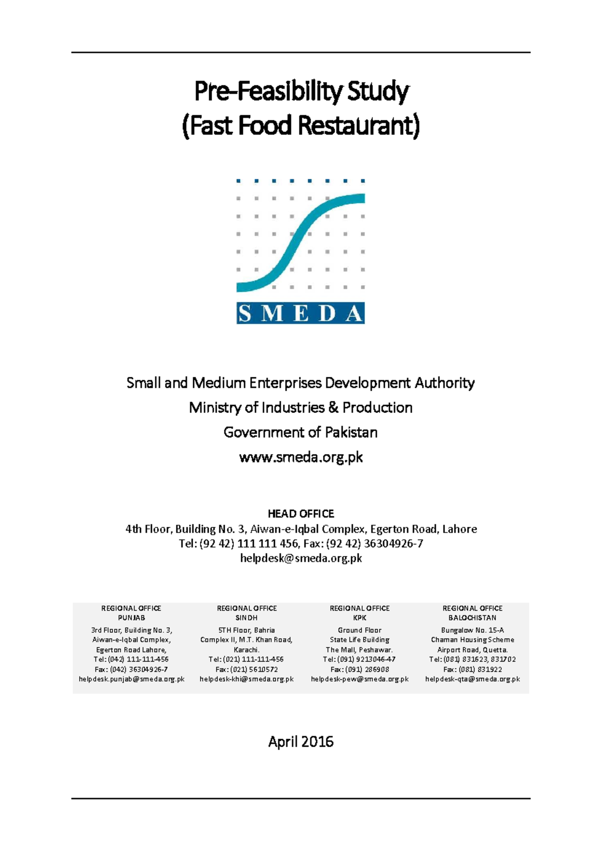 Pre-Feasibility Study of Fast Food Restaurant Business (PREF-NO: 11 ...