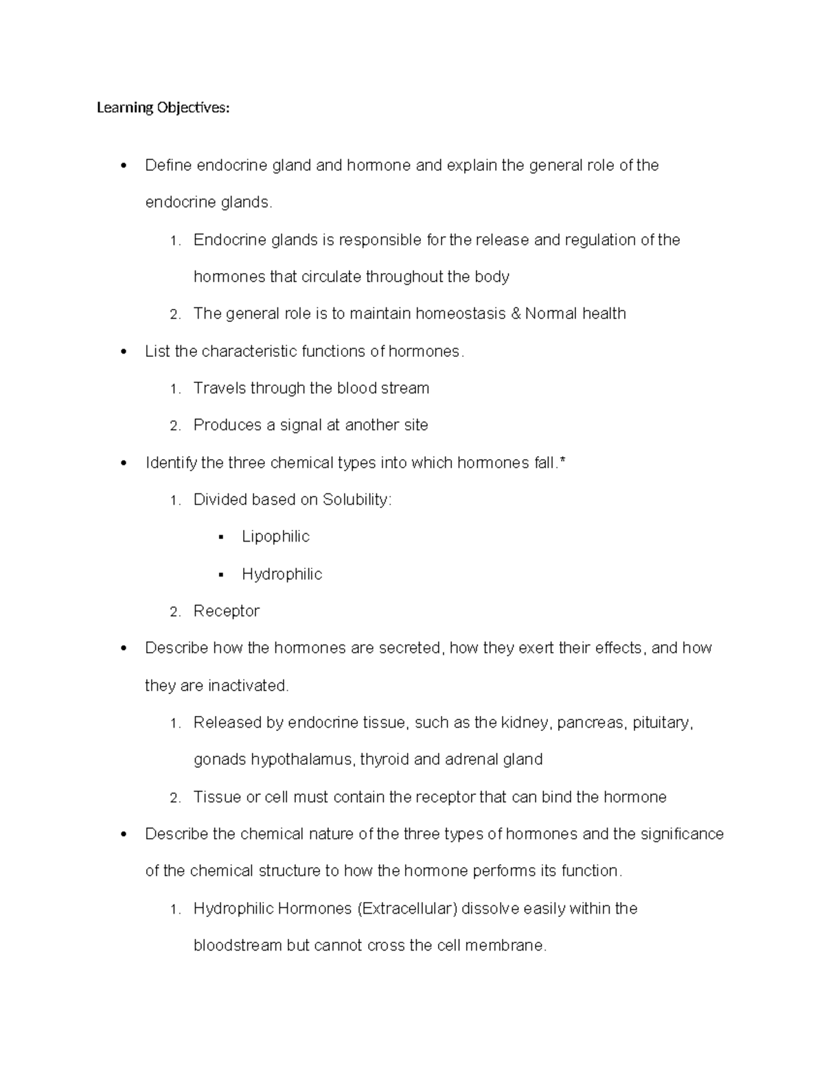Learning objectives for endocrine system: glands, hormones, and ...