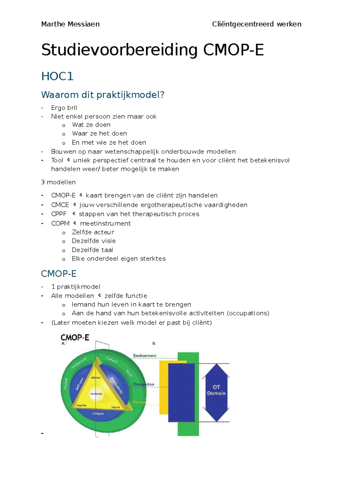 Studievoorbereiding CMOP-E: Cliëntgecentreerd Werken en Modellen - Studocu