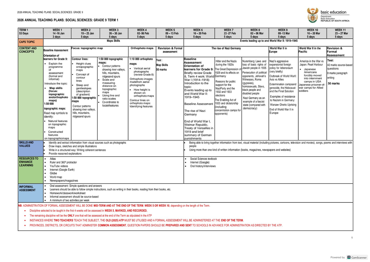 2026 ANNUAL TEACHING PLANS: SOCIAL SCIENCES GRADE 9 (Final) - Studocu