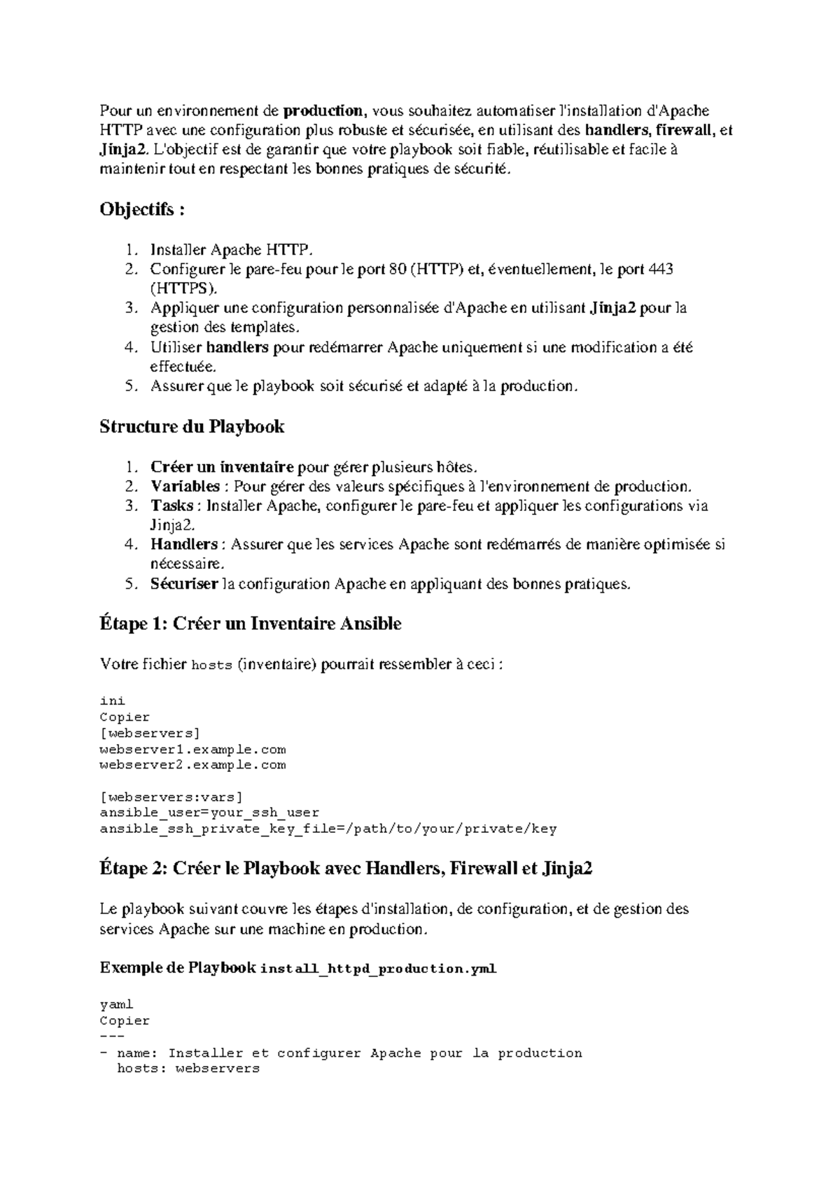 Ansible Playbook pour l'Installation Sécurisée d'Apache HTTP en Prod ...