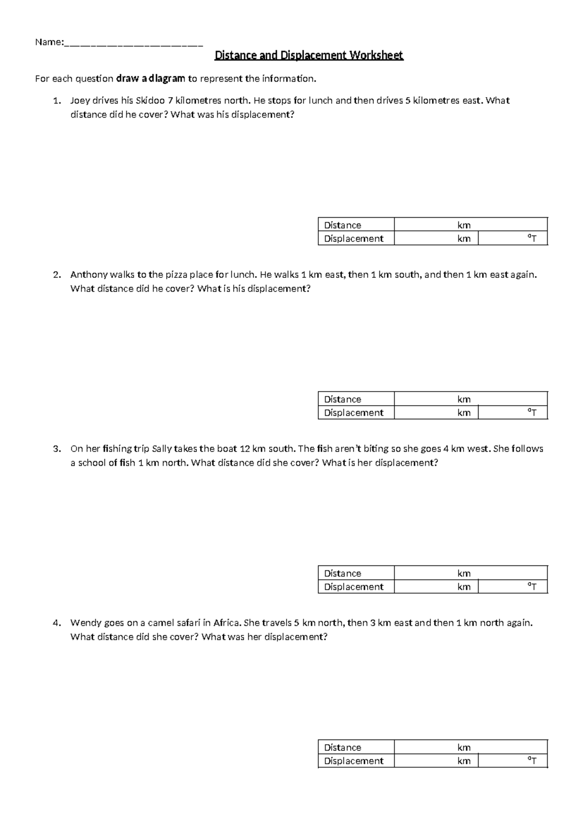 01 Distance and Displacement Worksheet: Diagrams & Calculations - Studocu