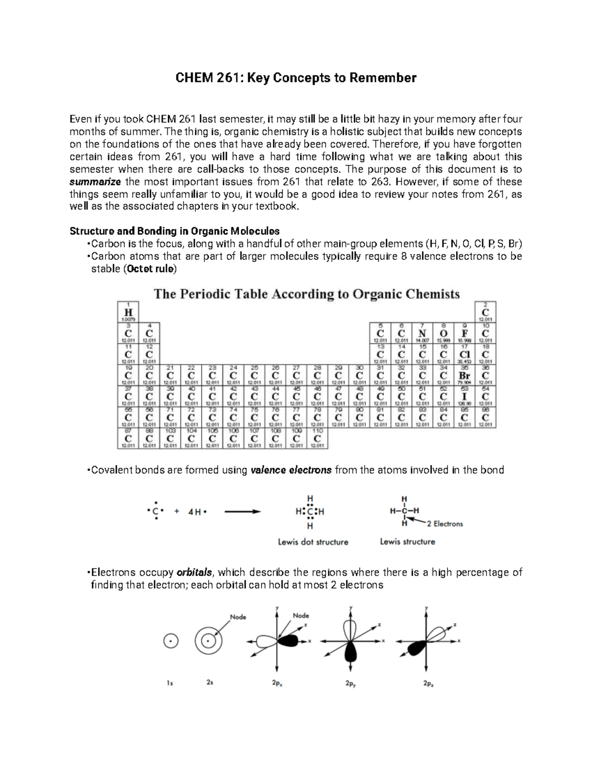 CHEM 263: Key Concepts Review from CHEM 261 for Fall 2024 - Studocu