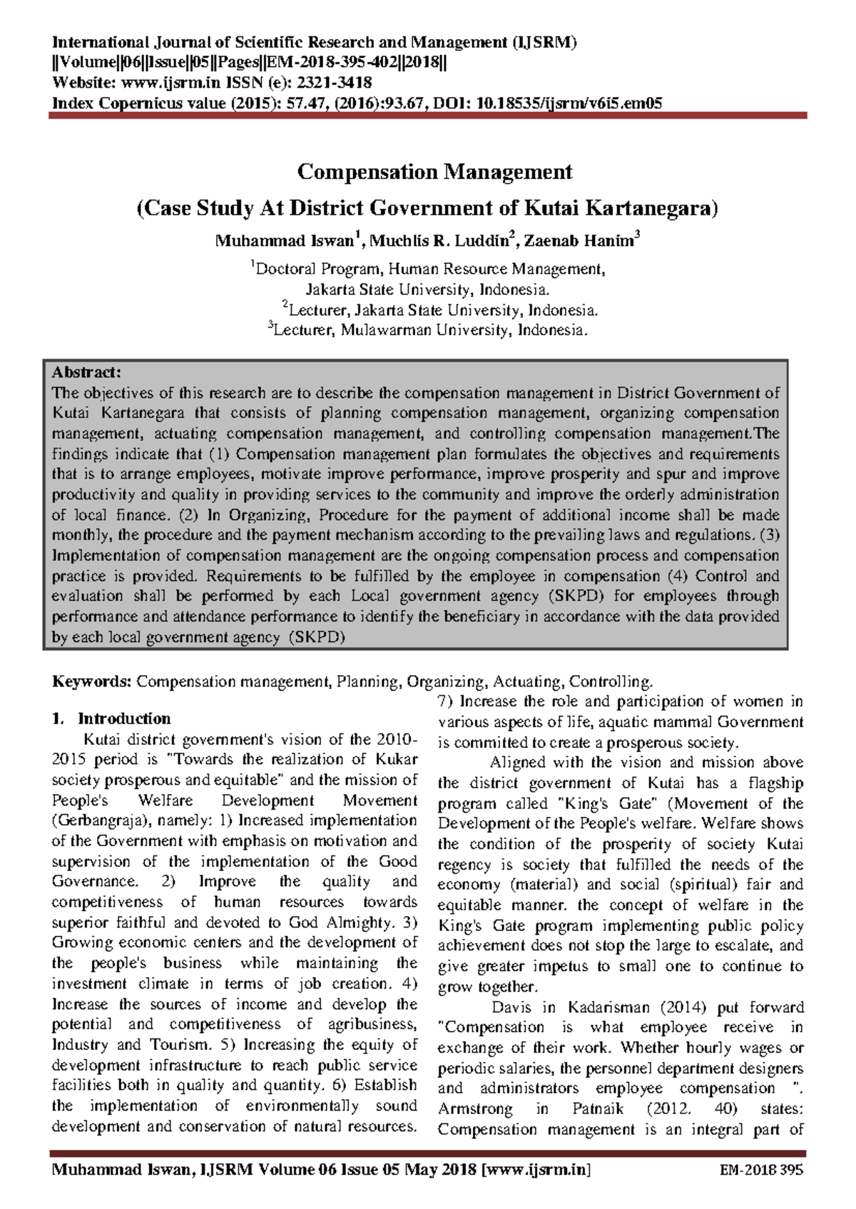 A Compensation Management Case Study At District G - International ...