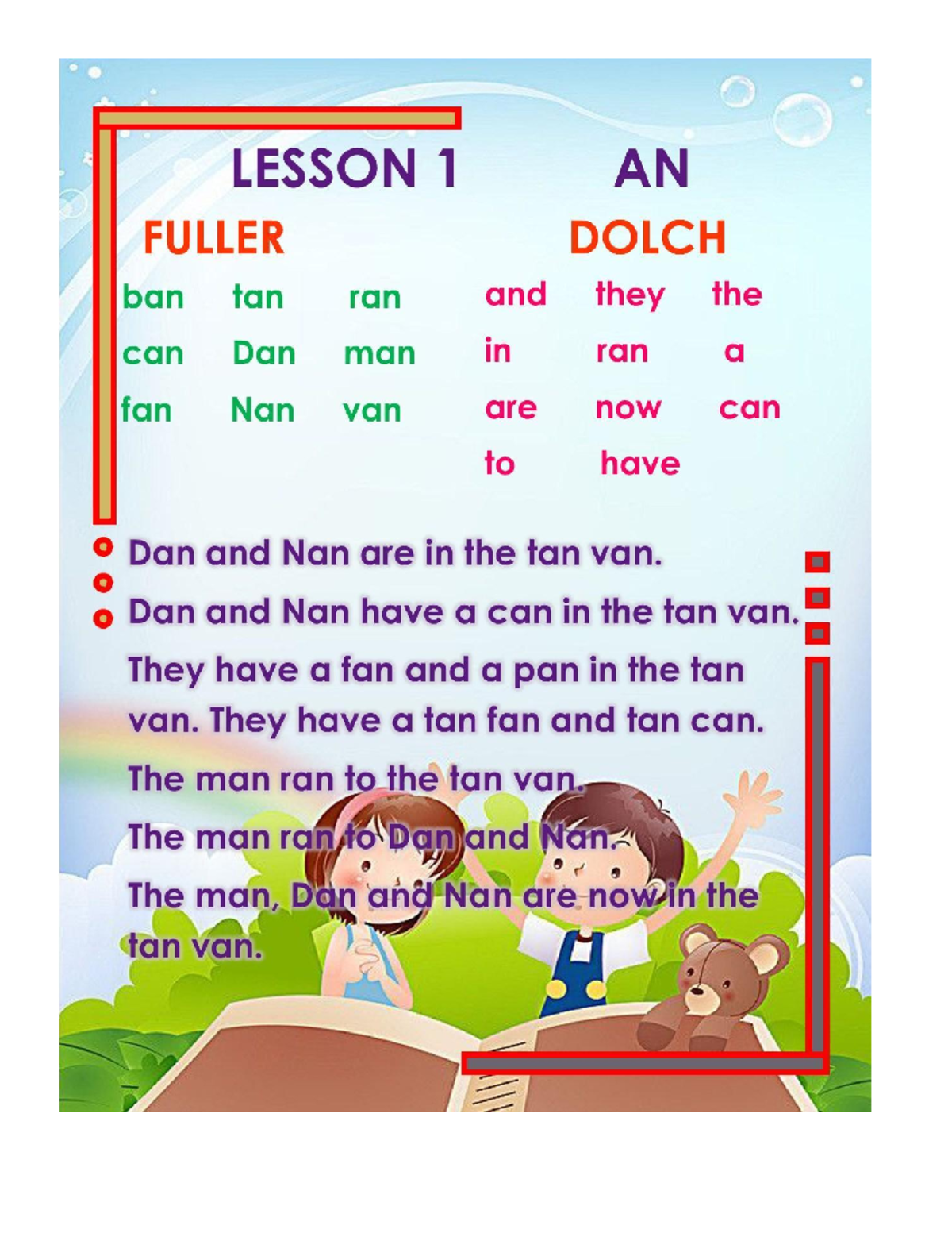 Fuller Dolch Reading - LESSON 1 AN FULLER DOLCH ban tan ran and they ...