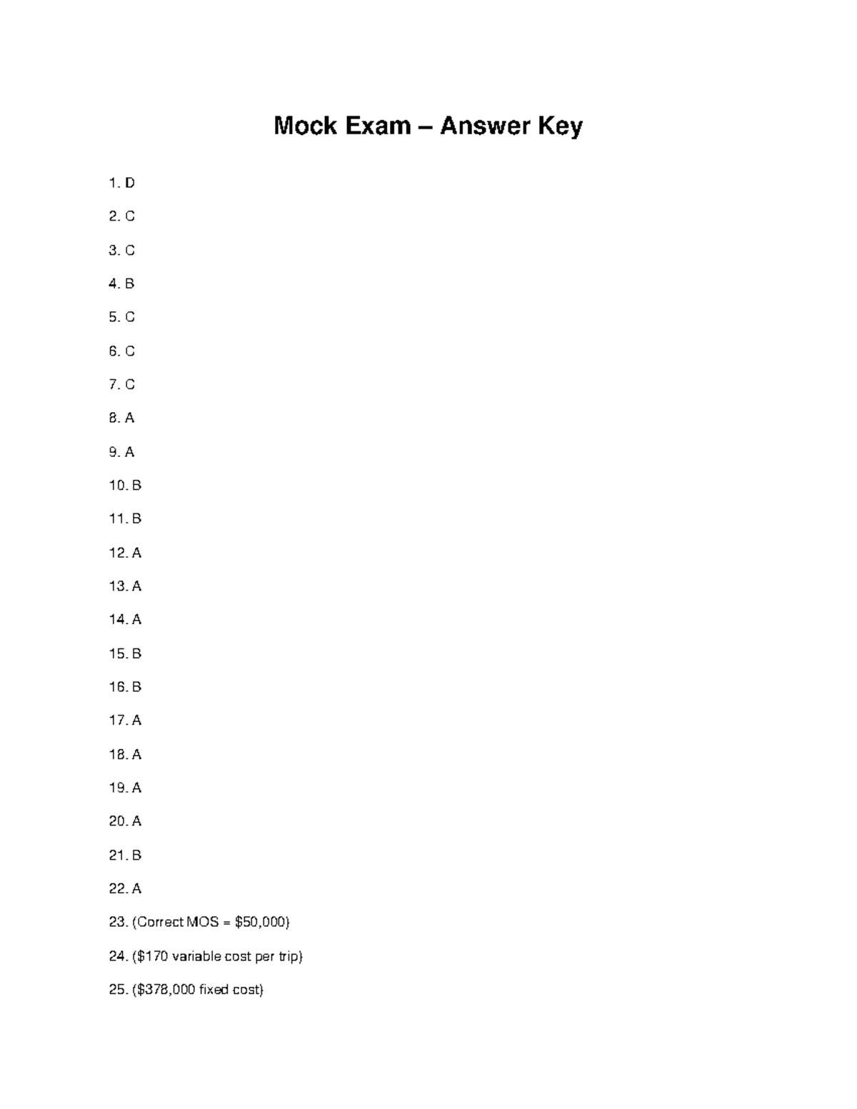 Mock Exam – Answer Key - Studocu