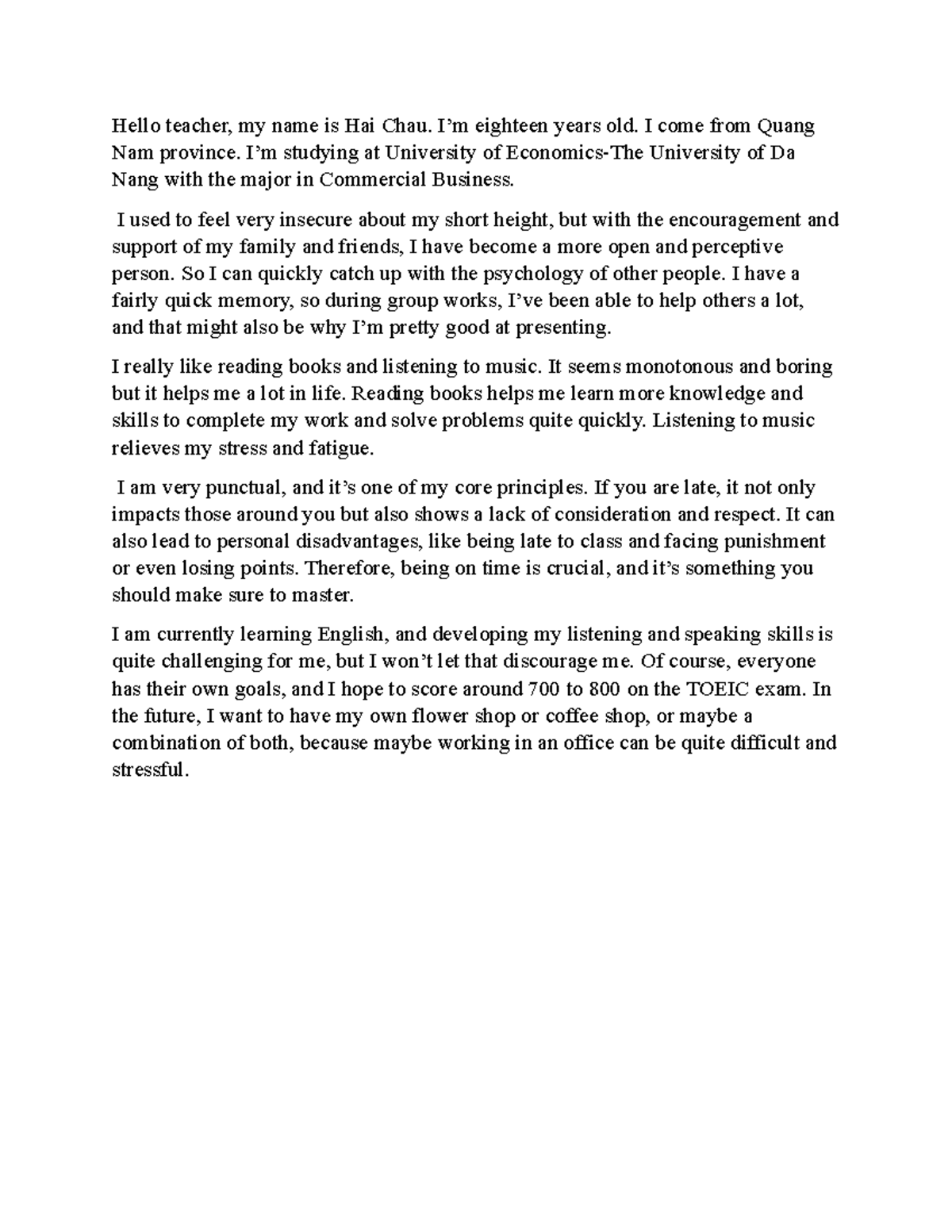 Personal Introduction and Goals - English Exam Notes - Studocu