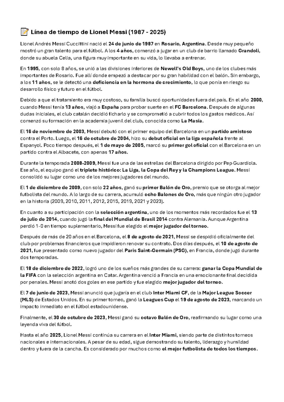 Línea de tiempo de Lionel Messi: 1987-2025 y su legado futbolístico ...