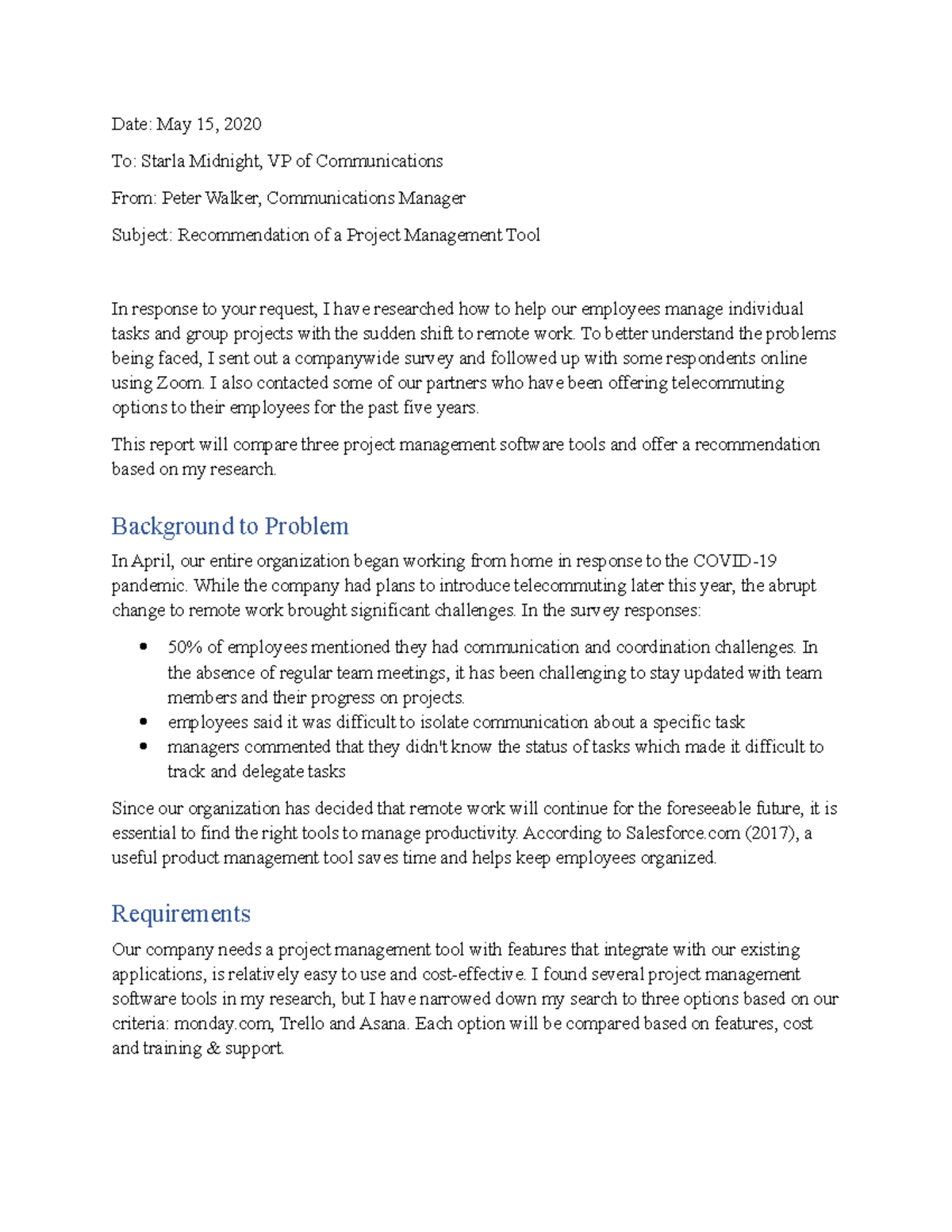 Recommendation Report on Project Management Tools for Remote Work - Studocu
