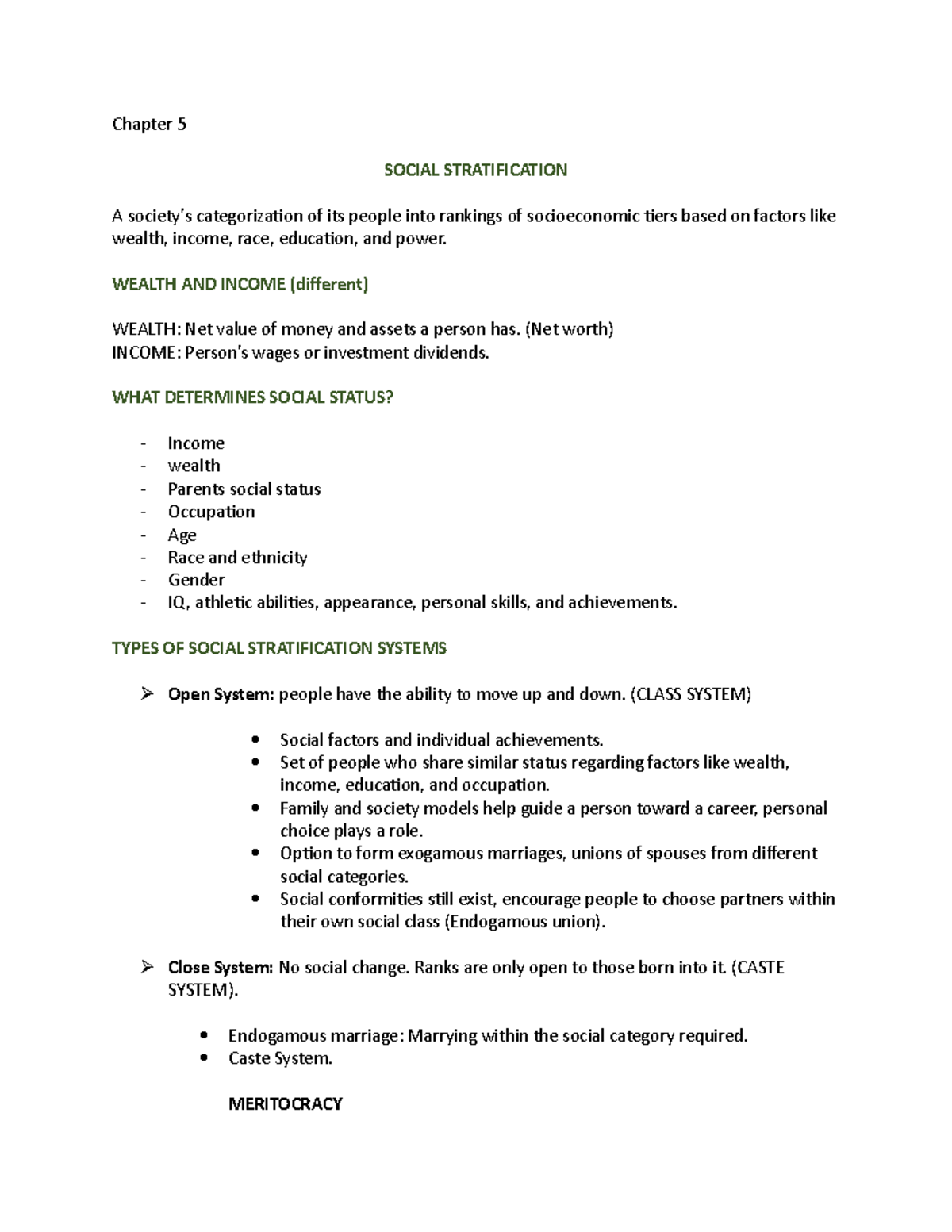 SOC101 Chapter 5 Notes: Understanding Social Stratification - Studocu