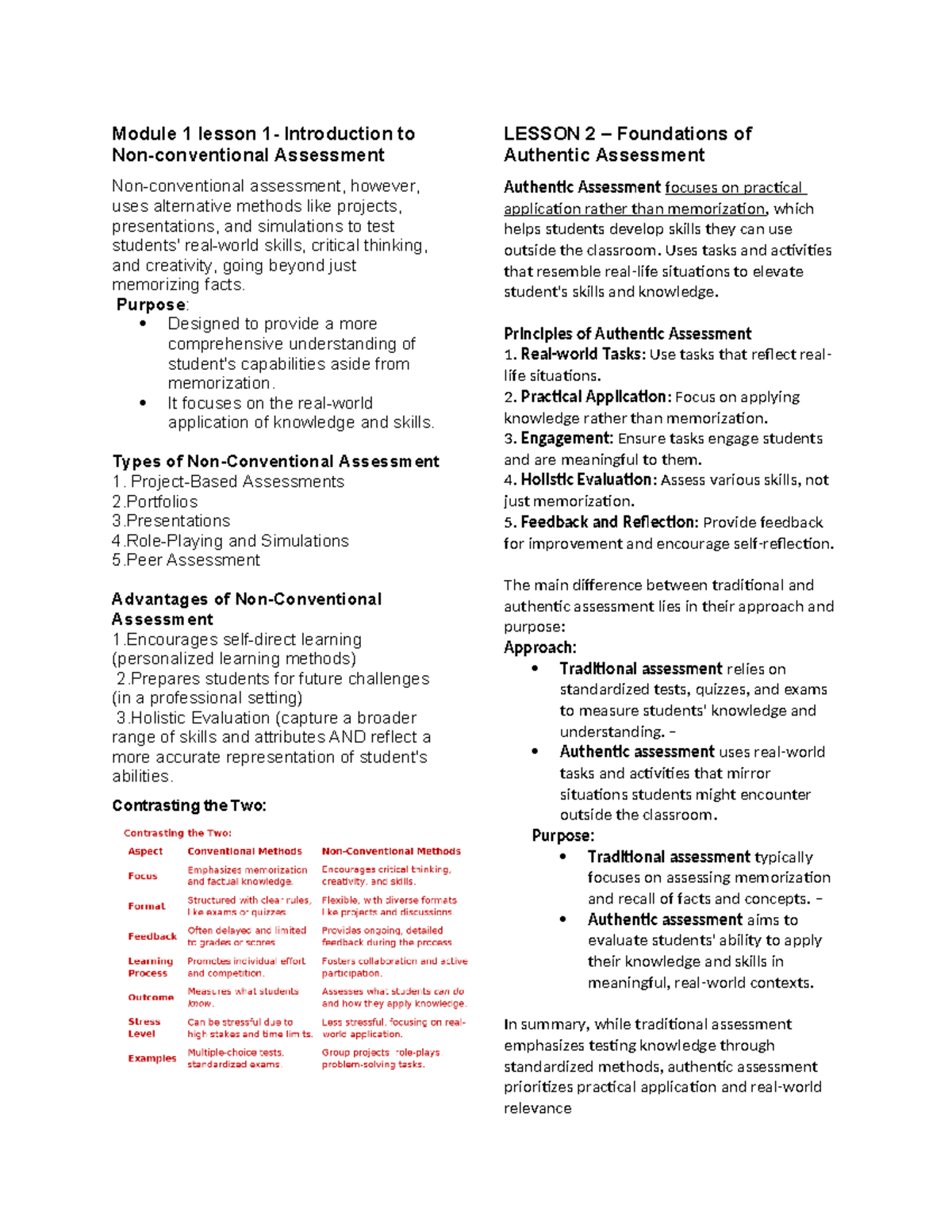 Module 1 & 2 Lesson Notes on Authentic Assessment (216b) - Studocu