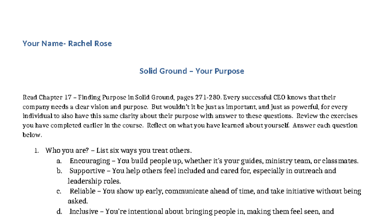 Exercise 6 - Solid Ground Purpose Form: Finding Your Clarity - Studocu