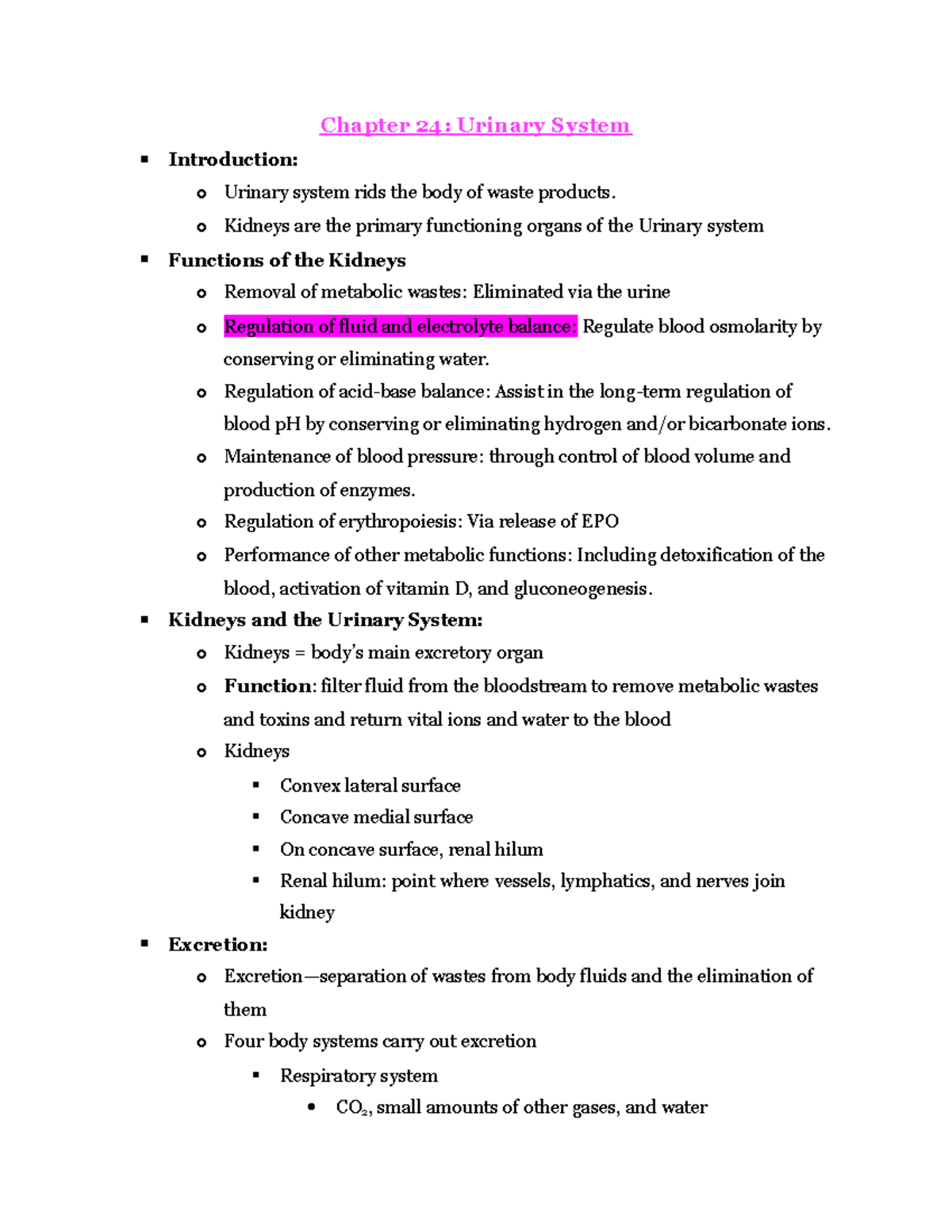 Chapter 24 - Functions and Anatomy of the Urinary System - Studocu