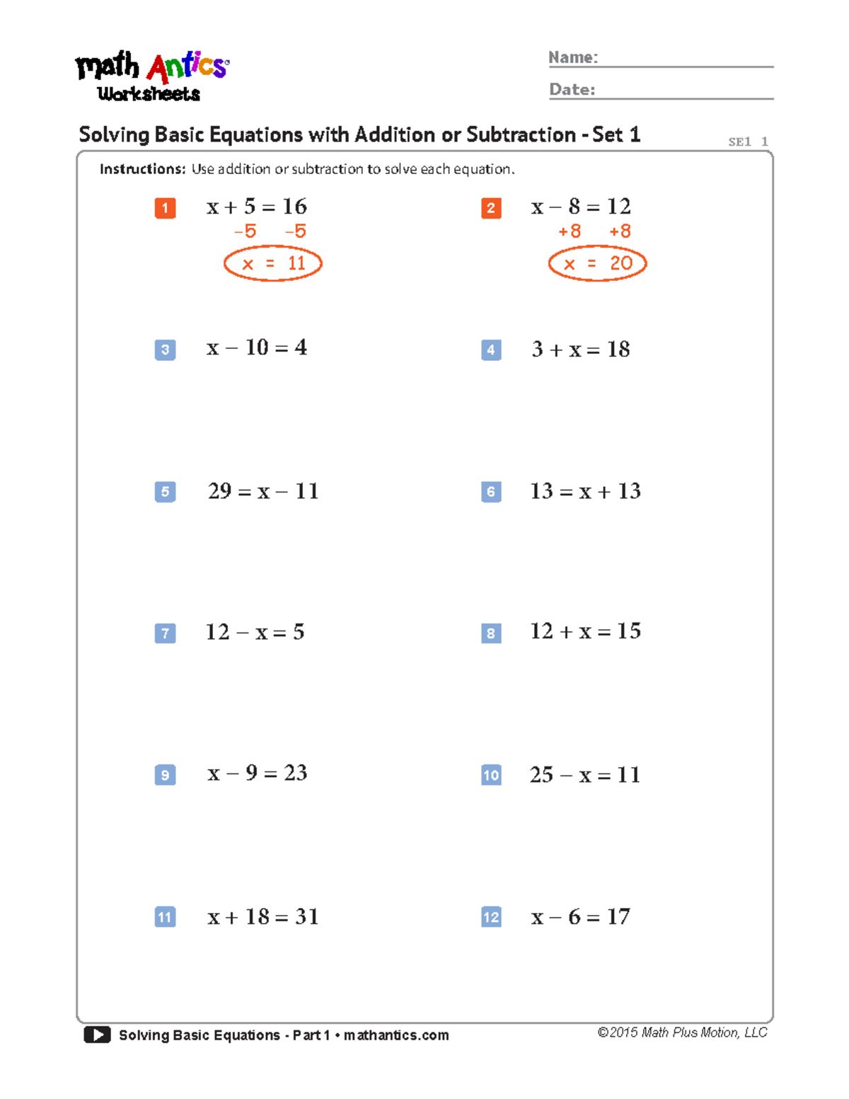 Worksheets for Solving Basic Equations (Part 1, SE1) - Studocu