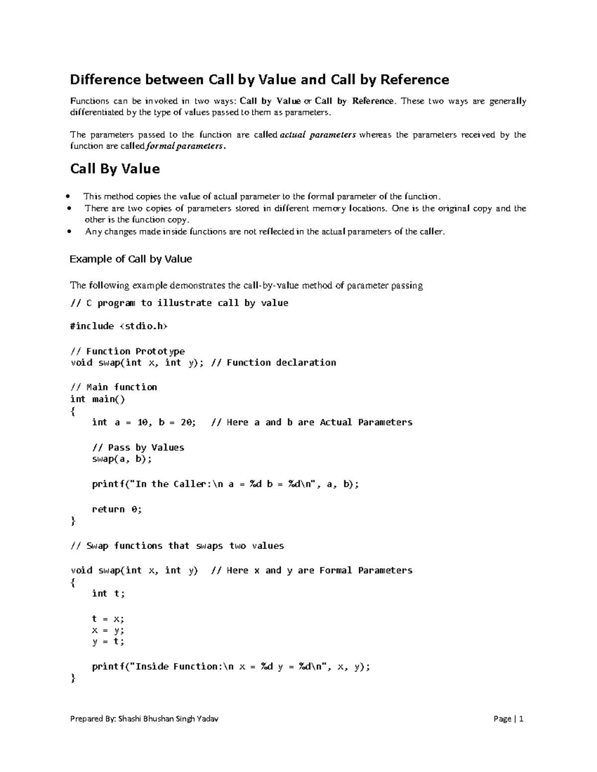 CS101 Final Exam: Call by Value vs. Call by Reference Explained - Studocu