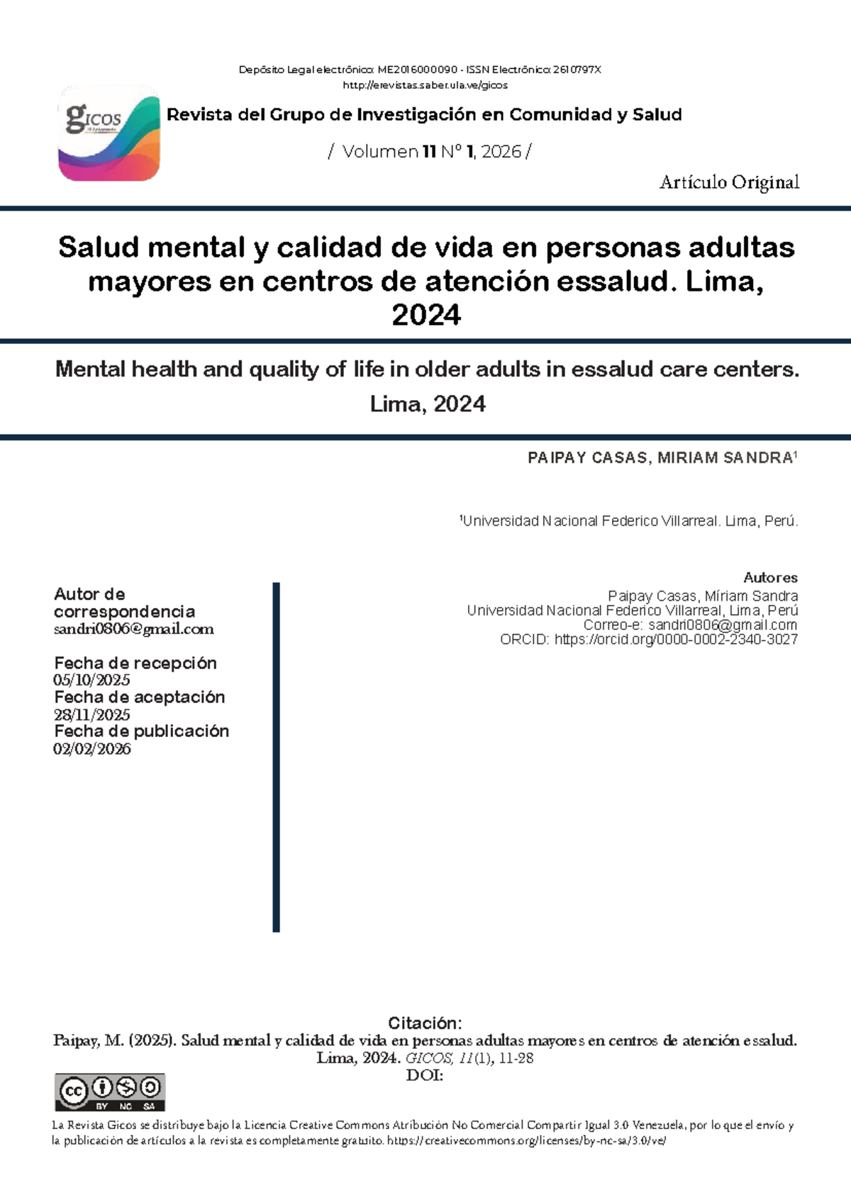 Salud Mental y Calidad de Vida en Adultos Mayores - GICOS 11(1) 2024 ...