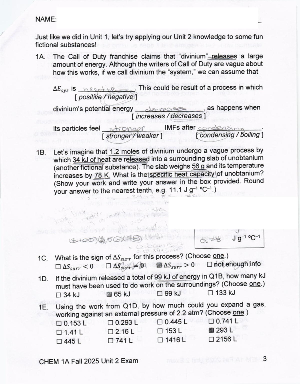 Chem 1A Fall 2025 Unit 2 Exam Review and Practice - Studocu