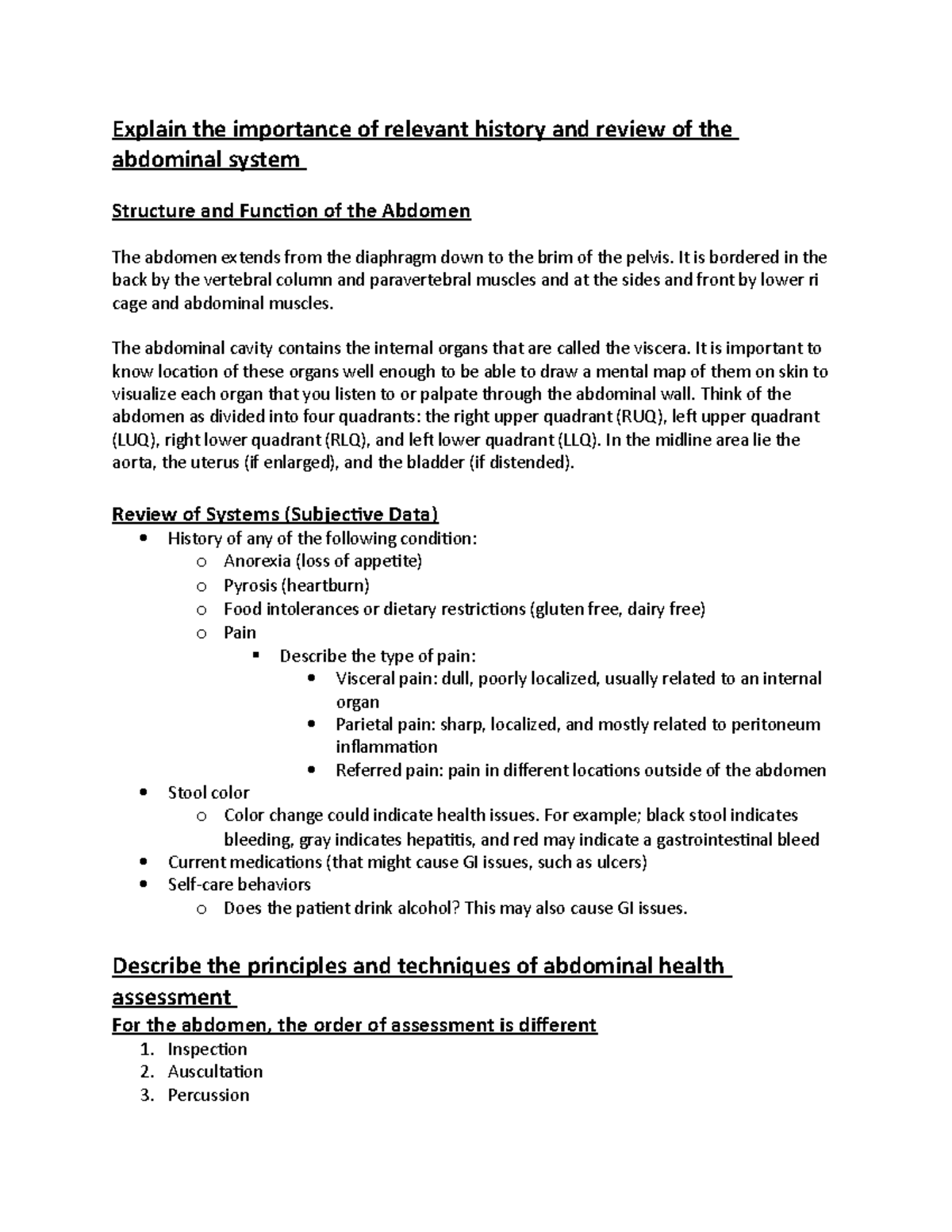 NU-302-ACC1 Week 4 Objectives: Abdominal Assessment Techniques - Studocu