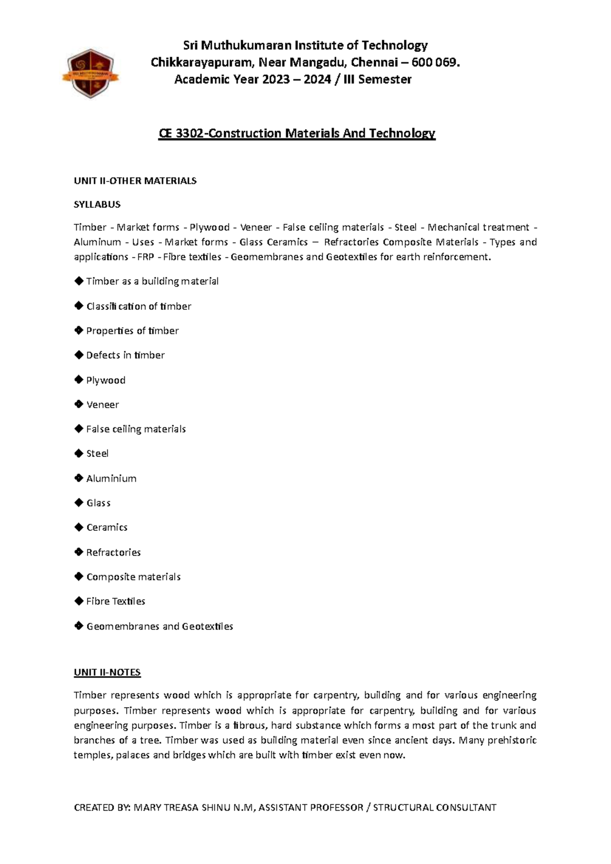 CE 3302-CMT-Unit II - Detailed Notes on Construction Materials - Studocu