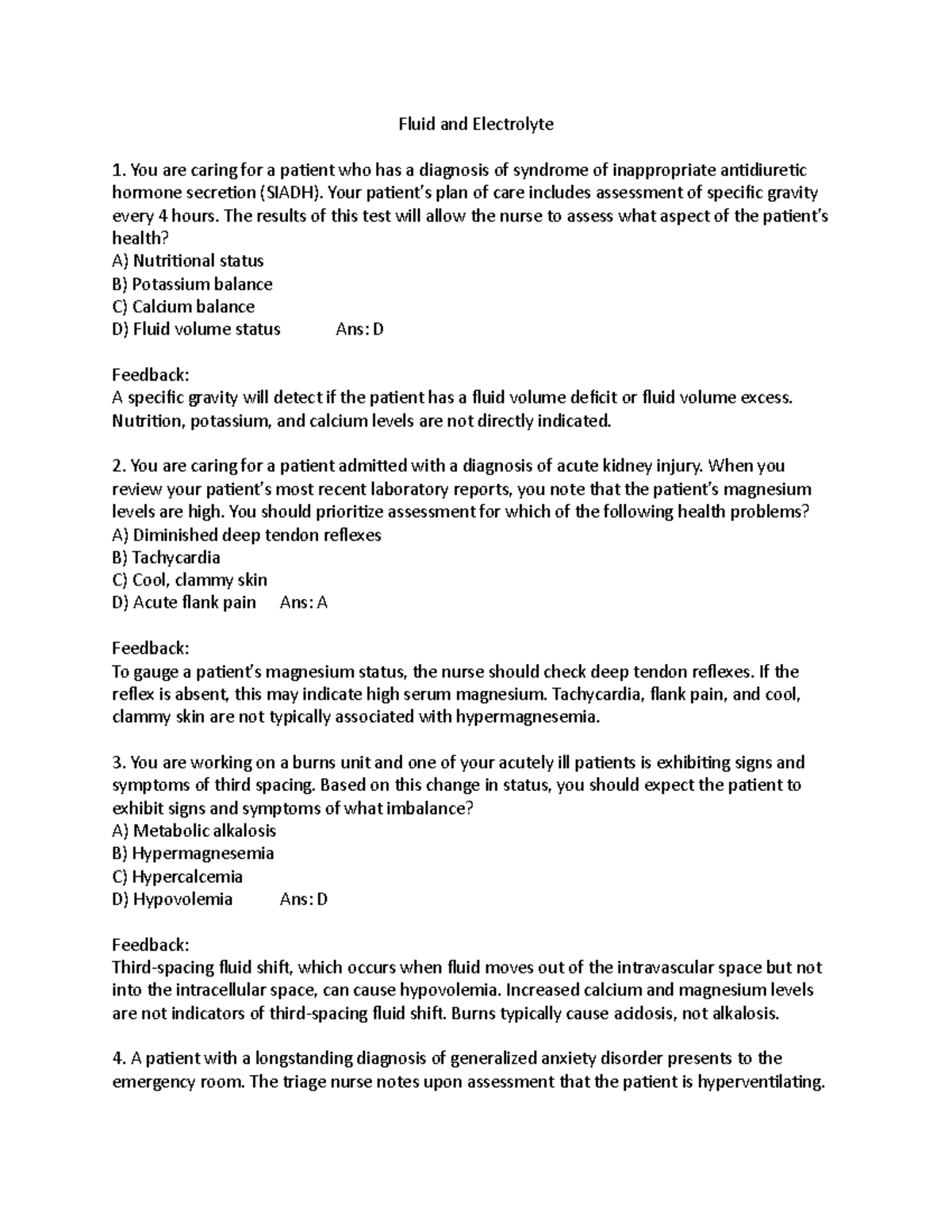 Fluid and Electrolyte Management for Nursing Students (NURS 101) - Studocu