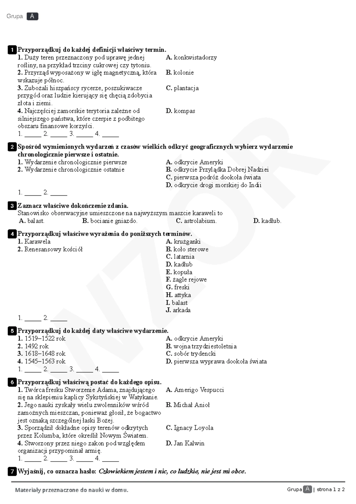 Test 1 - Klucz Odpowiedzi, Rozdział VI, Historia wczoraj i dziś, Kl. 8