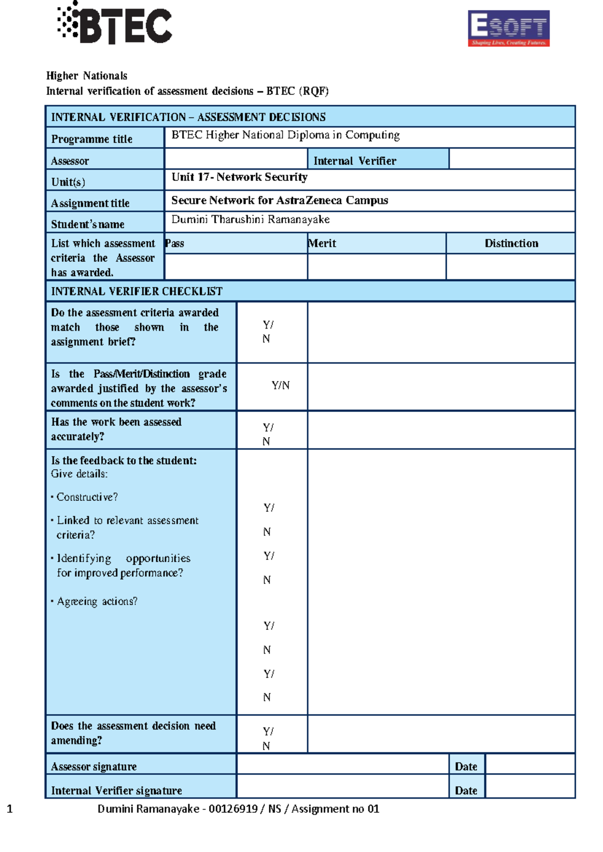 BTEC HND Computing - Unit 17: Network Security Assessment 2024 - Studocu