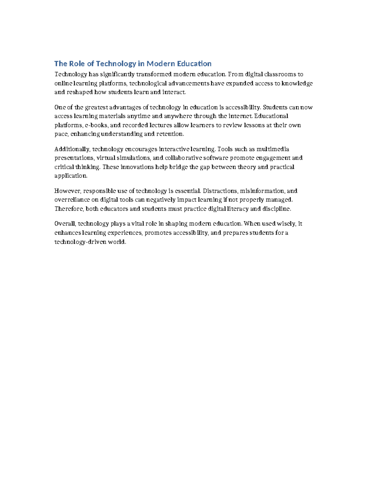 Essay 2: The Impact of Technology on Modern Education - Studocu
