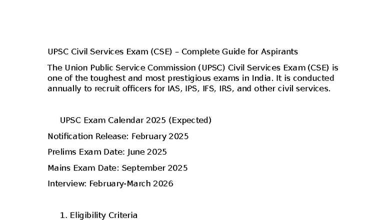 UPSC CSE Complete Guide for Aspirants: Exam Details & Preparation - Studocu