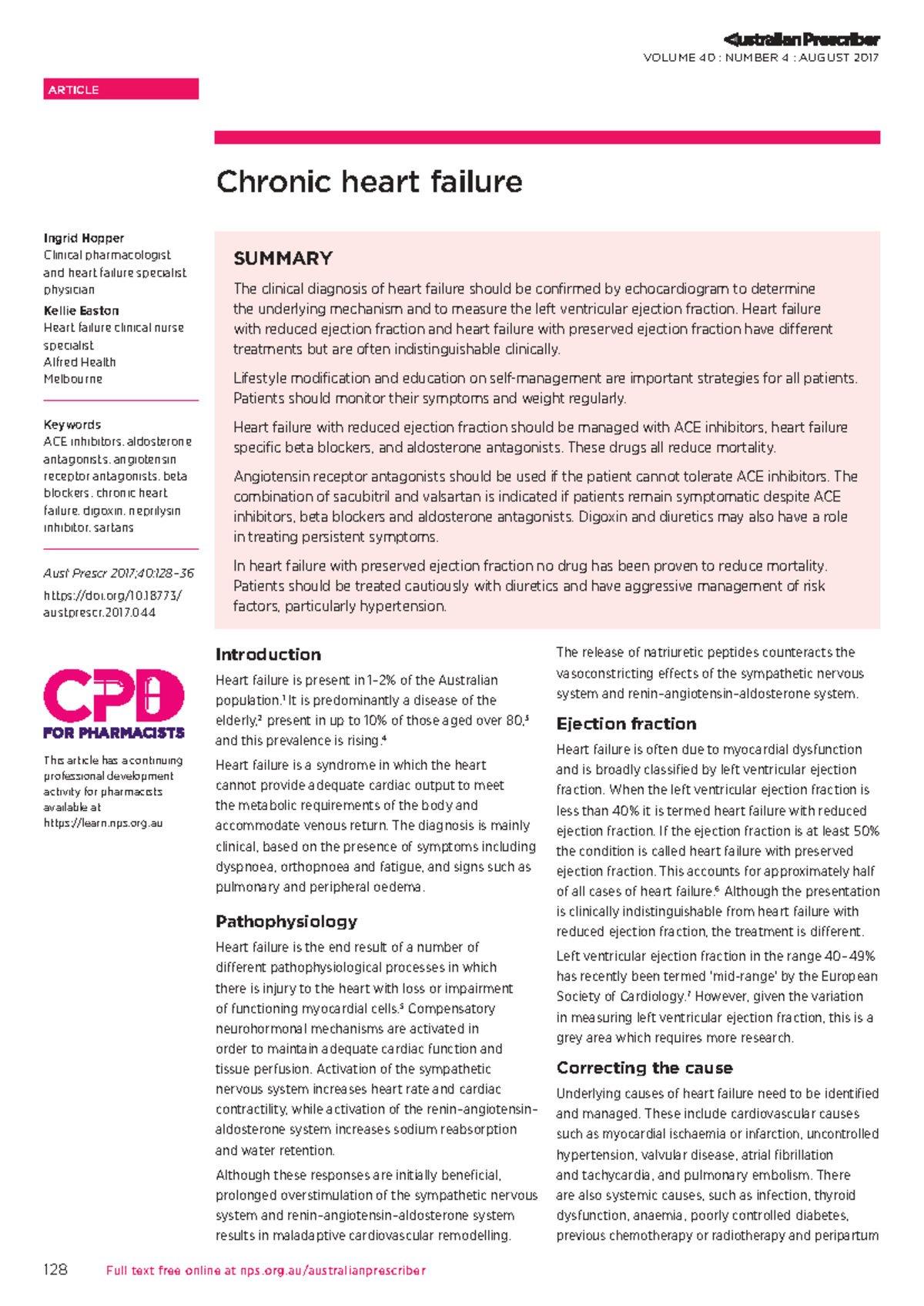 Chronic Heart Failure Management: Insights from Aust Prescr 2017 - Studocu