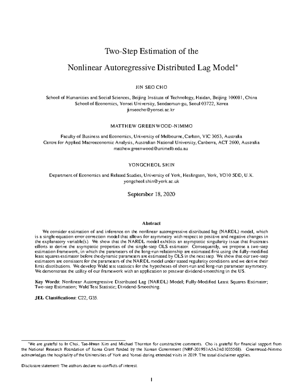 "Estimation of Nonlinear Autoregressive Distributed Lag (NARDL) Model ...