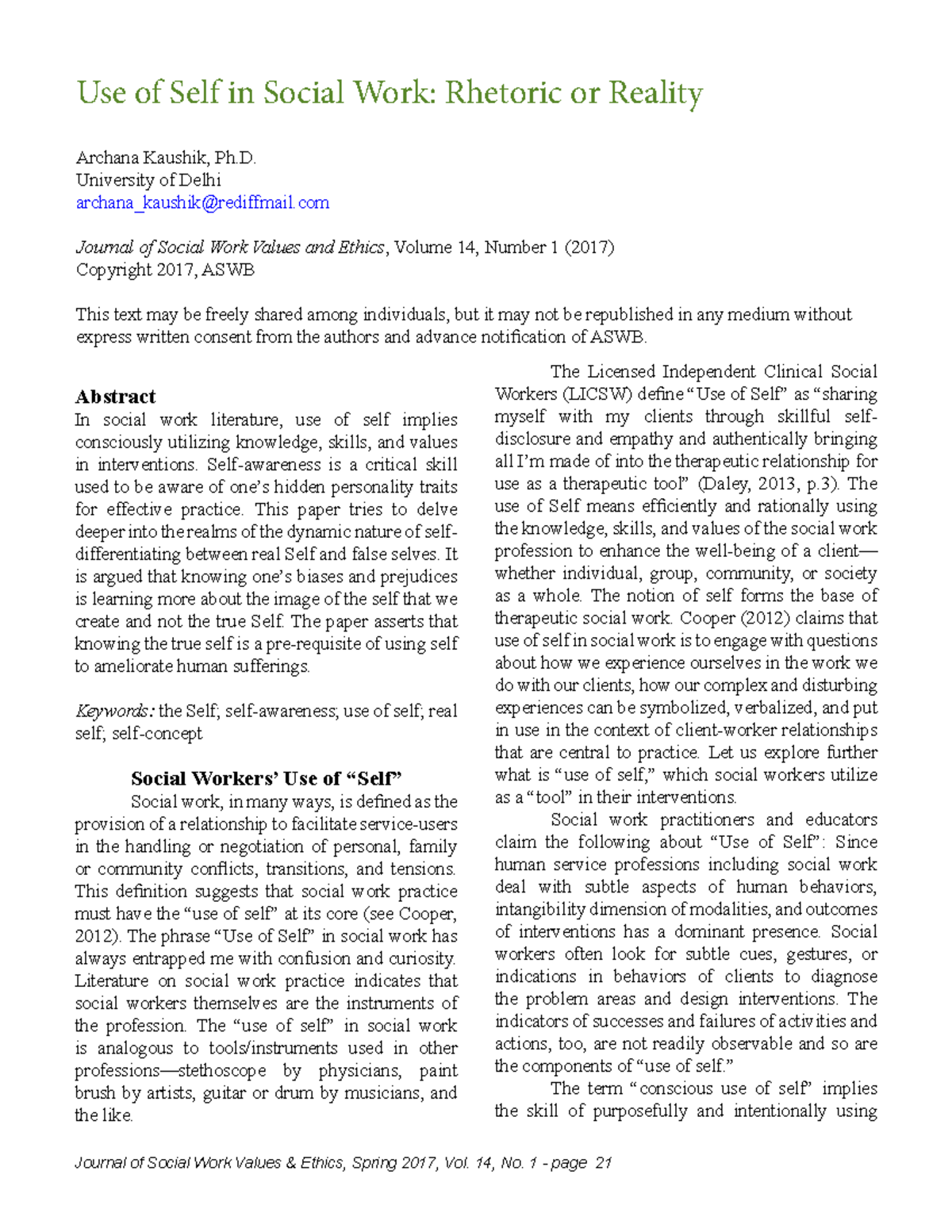 Understanding the Use of Self in Social Work Practice: Insights and ...