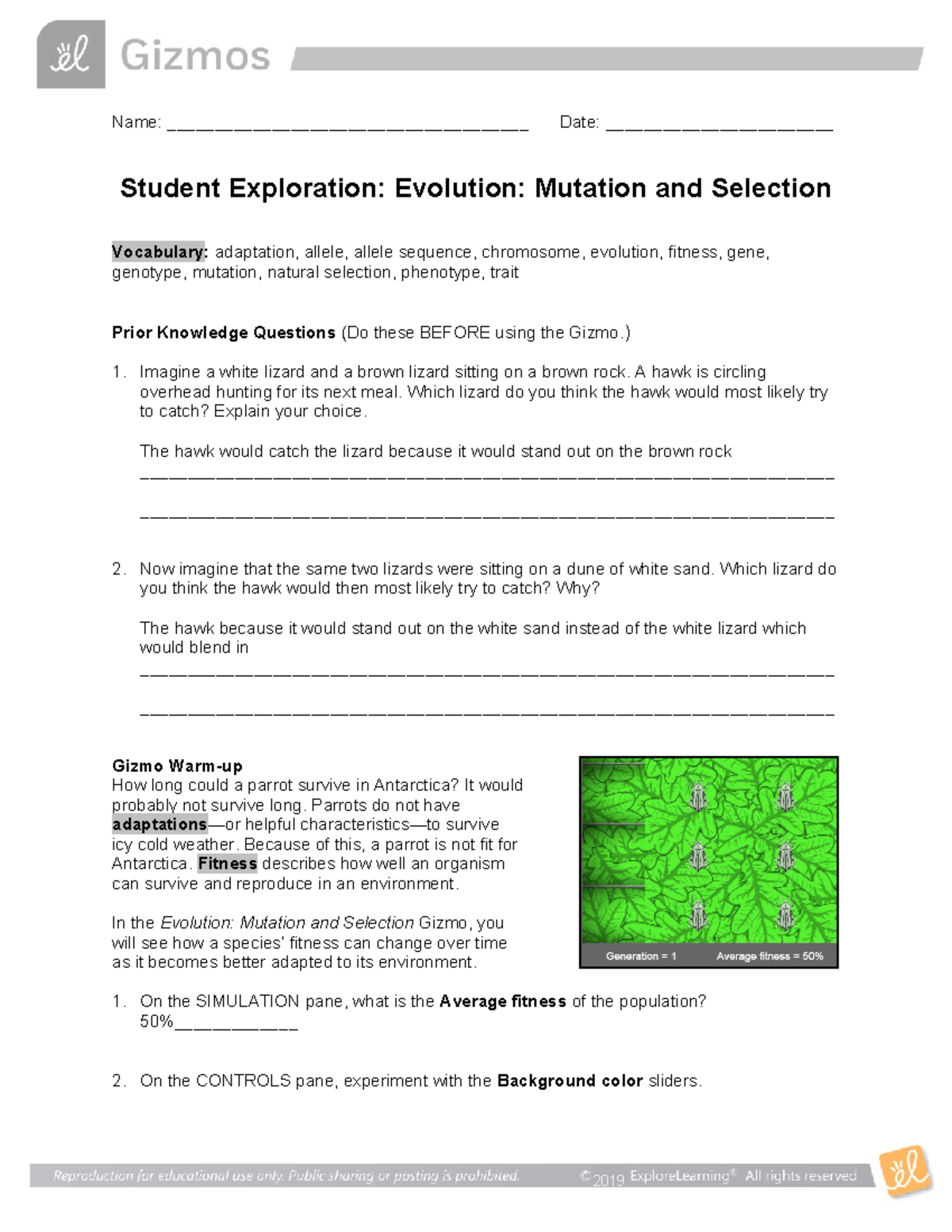 Evolution: Mutation and Selection SE Study Guide - Studocu