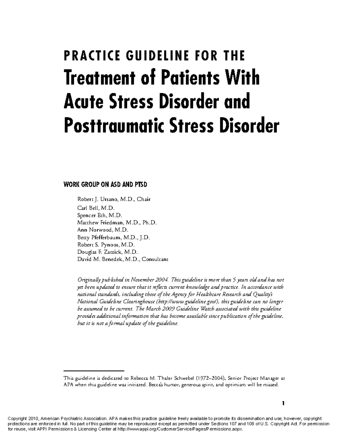 PRACTICE GUIDELINES FOR ASD & PTSD TREATMENT: 2004 UPDATE - Studocu
