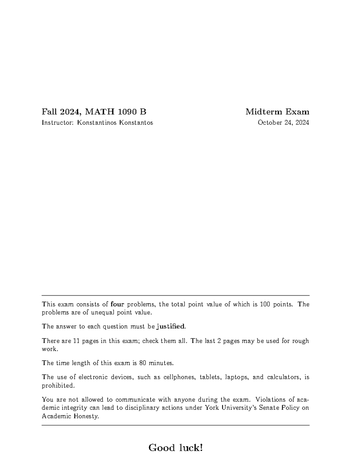 MATH1090 B Midterm Exam Solutions - Fall 2024 Guide - Studocu