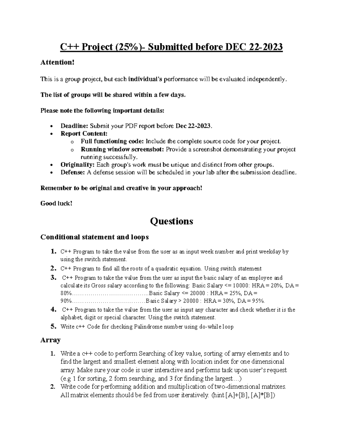C++ Project 2023 - Group Project Submission Guidelines and Details ...