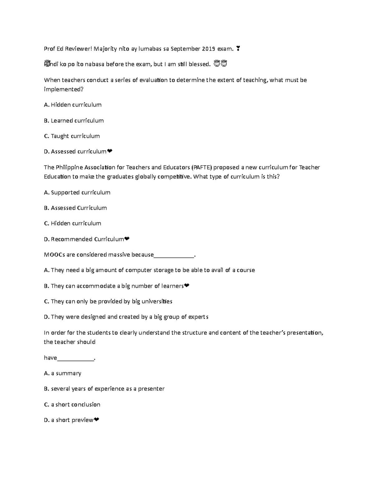 Prof Ed Reviewer: Key Concepts for Sept 2019 Exam Prep - Studocu