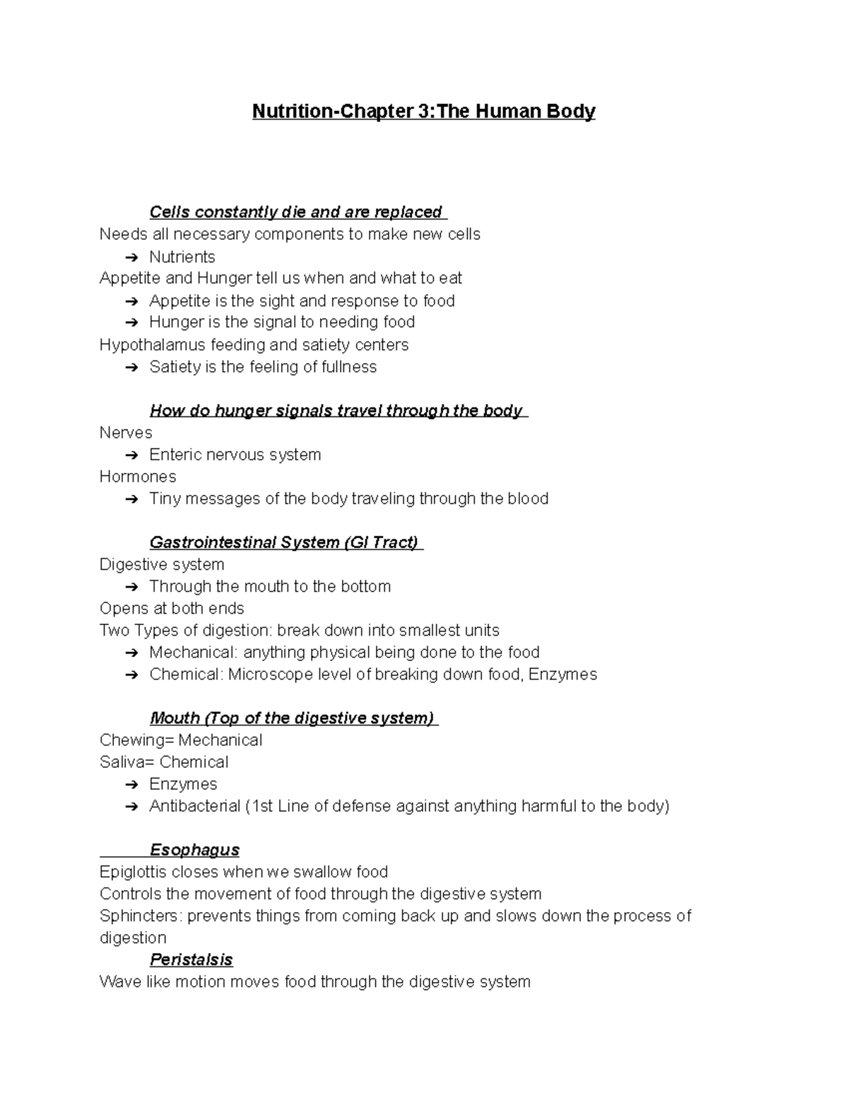 Nutrition Chapter 3 - Lecture Notes on Human Digestion and Absorption ...