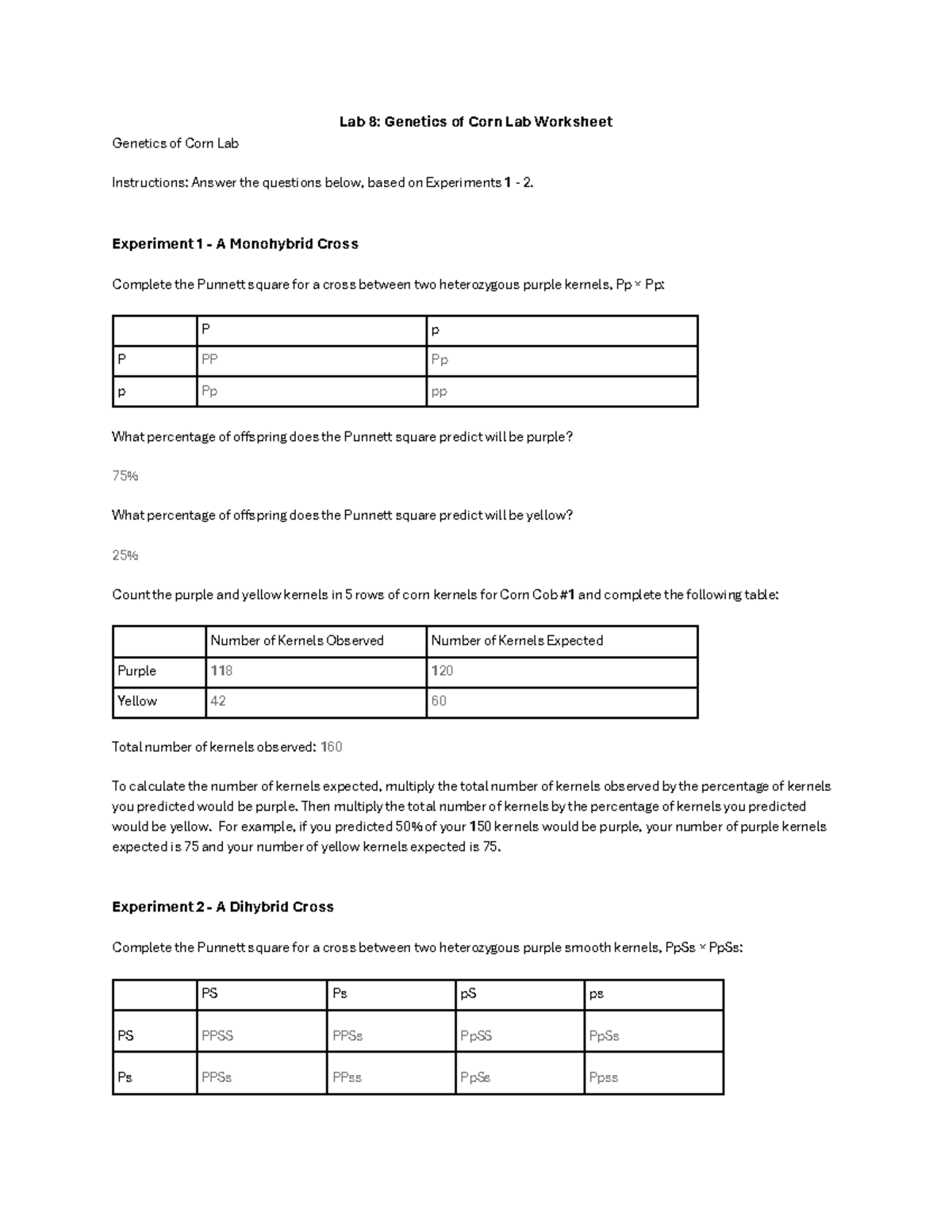 Genetics Lab 8 Assignment: Monohybrid & Dihybrid Crosses - Studocu