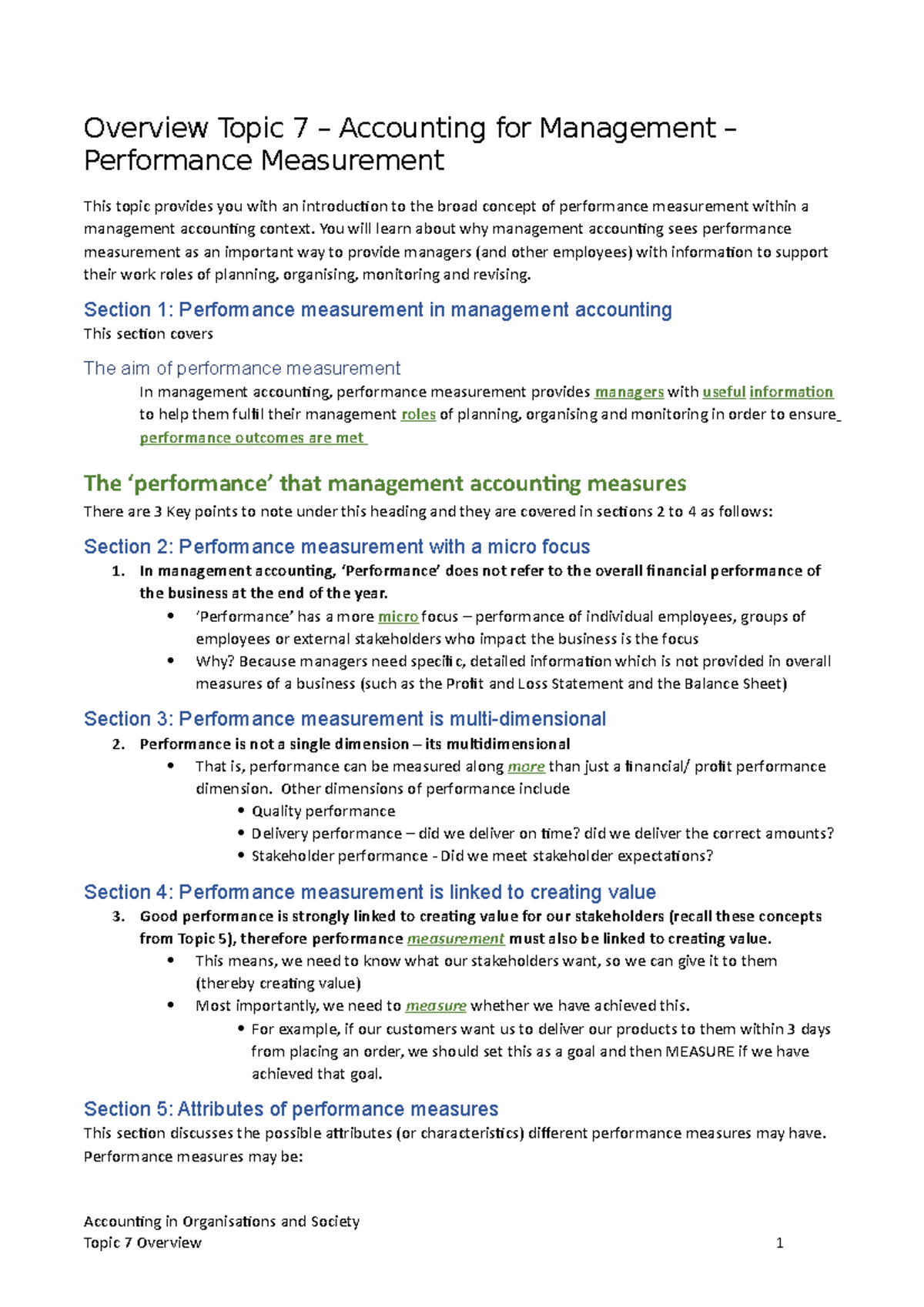 Topic 7 Overview - S2 - Overview Topic 7 – Accounting for Management ...