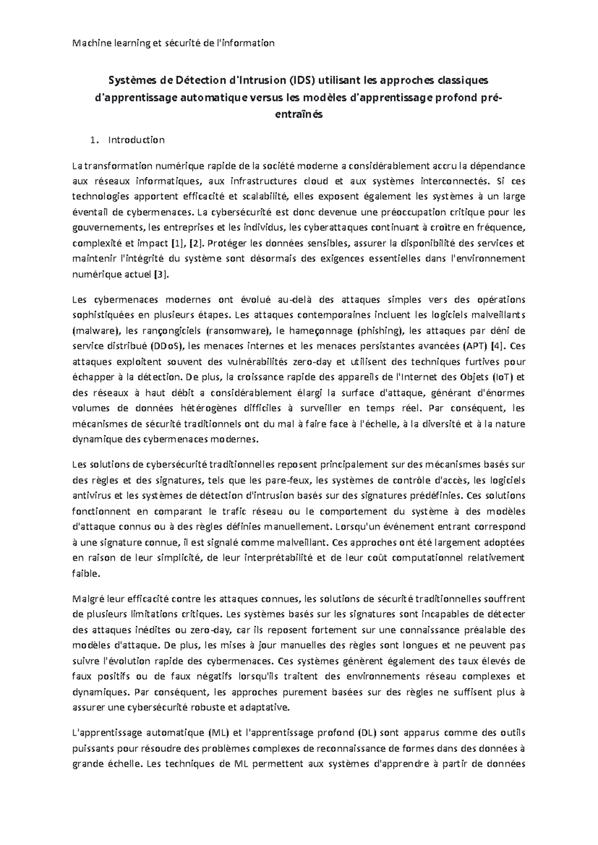 Avancement du Mini Projet sur ML et Sécurité des IDS - Studocu
