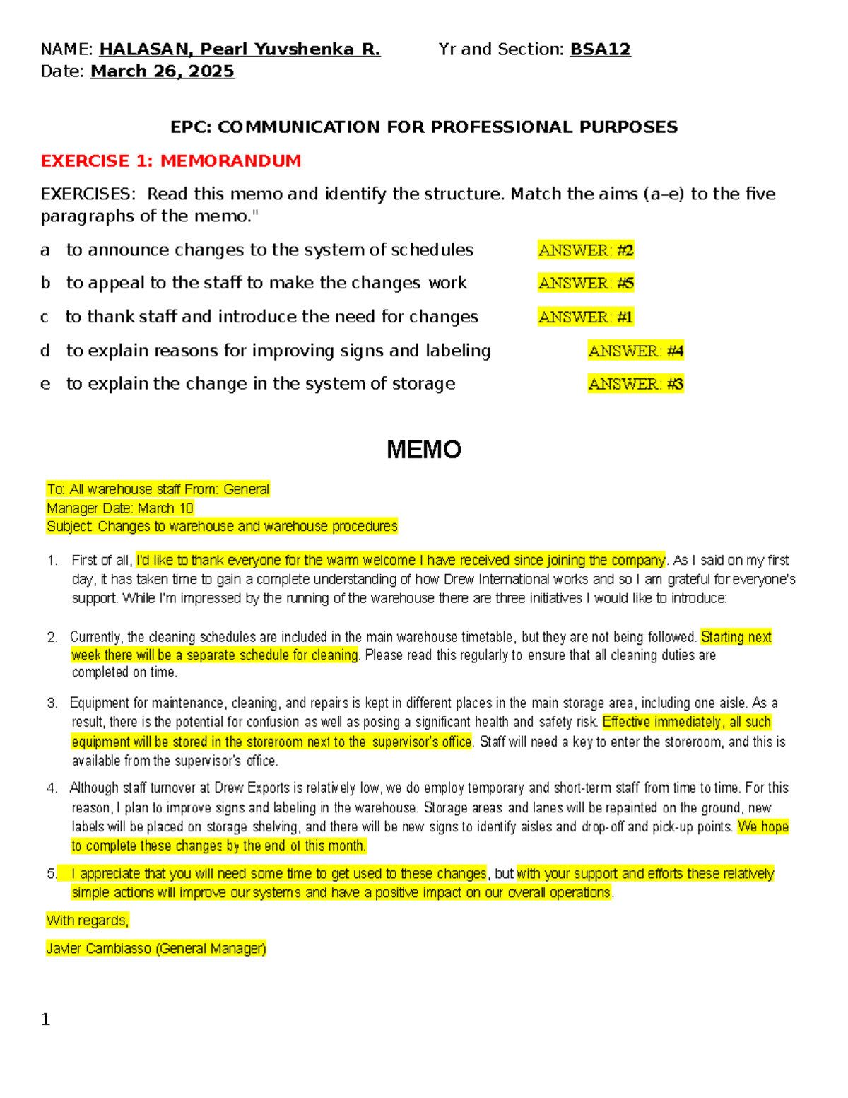 COMM 123: Professional Writing Exercises and Memo Analysis - Studocu