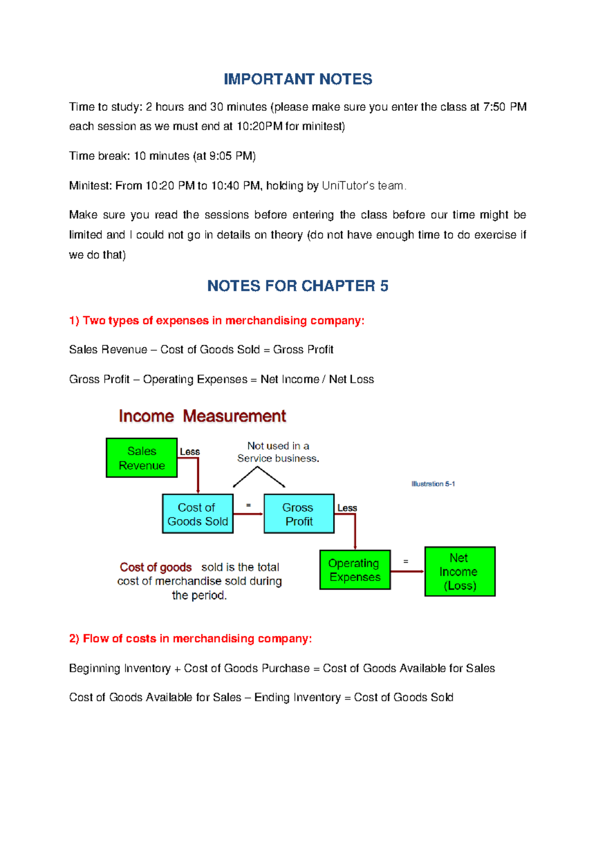 Important Notes AND Notes FOR Session 2 - IMPORTANT NOTES Time to study ...