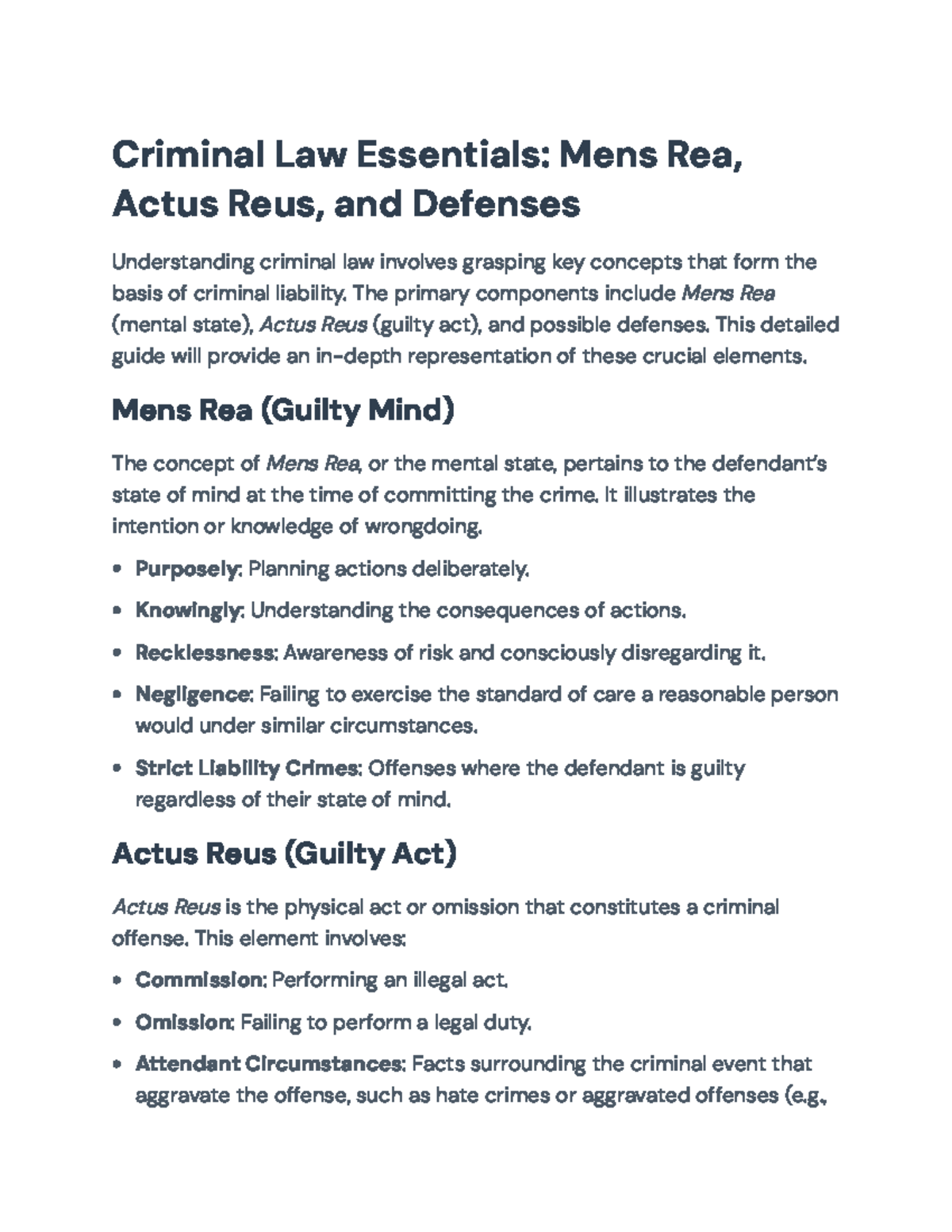 Criminal Law Essentials: Mens Rea, Actus Reus & Defenses Overview ...