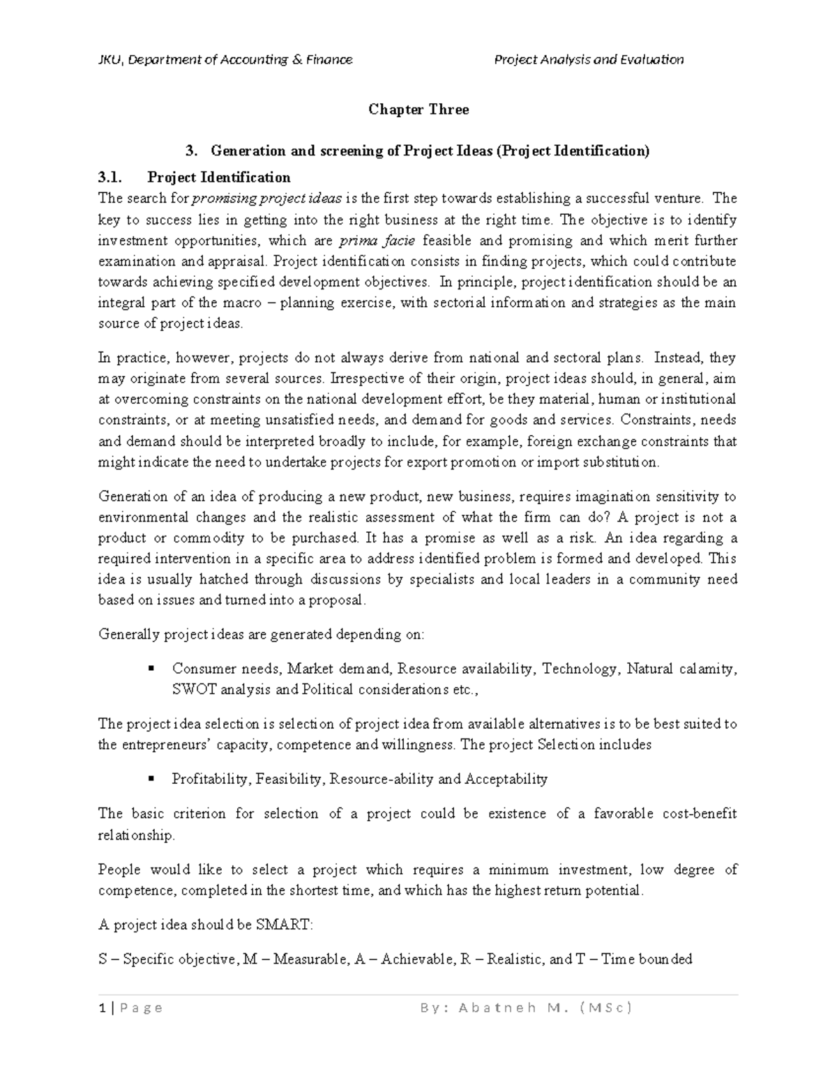 JKU Accounting Finance Project Analysis & Evaluation: Chapter 3 ...