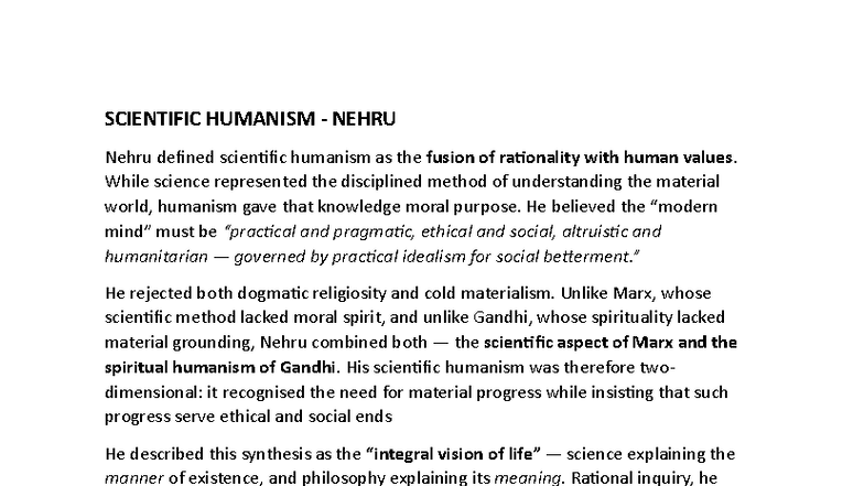 Scientific Humanism Nehru - SCIENTIFIC HUMANISM - NEHRU Nehru defined ...