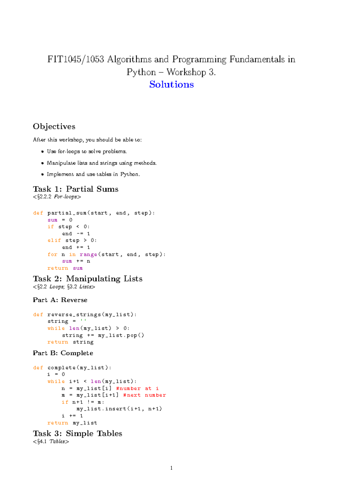 FIT1045/1053 Workshop 03 Solutions: Algorithms in Python - Studocu