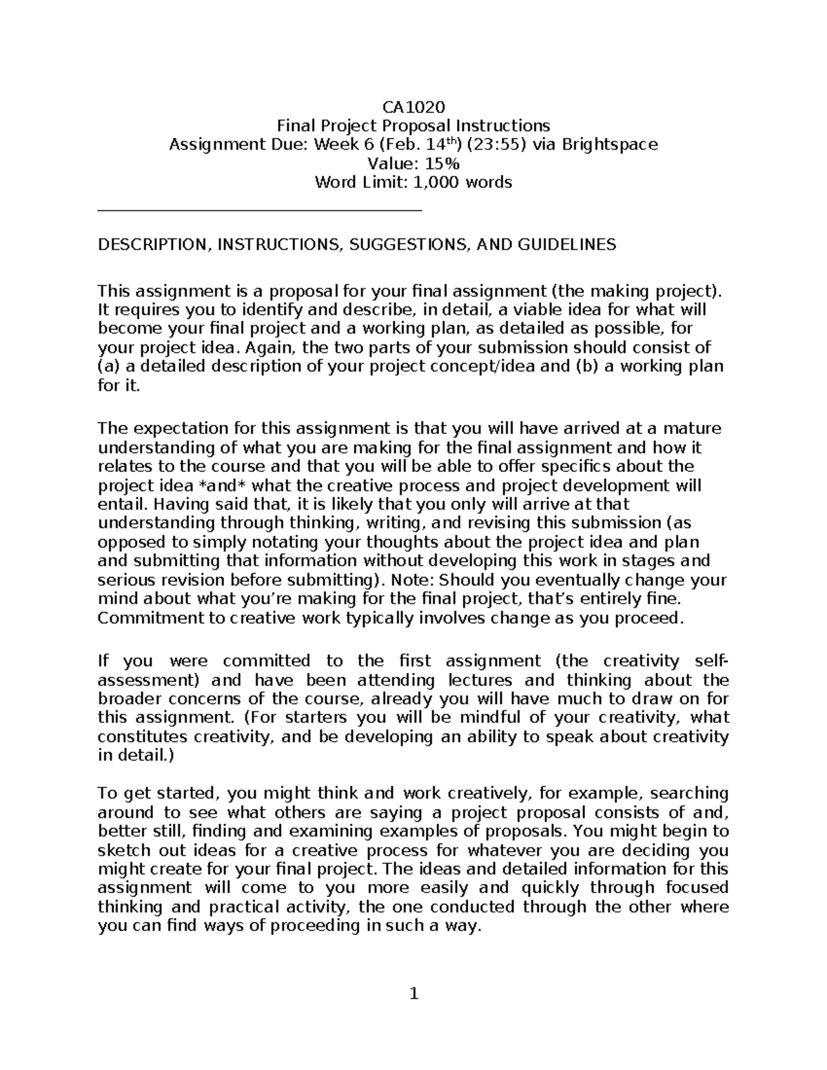 CA1020 Final Project Proposal Guidelines and Suggestions - Studocu