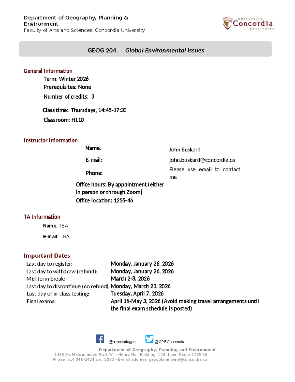 GEOG 204 Winter 2026 - Course Outline and Important Information - Studocu