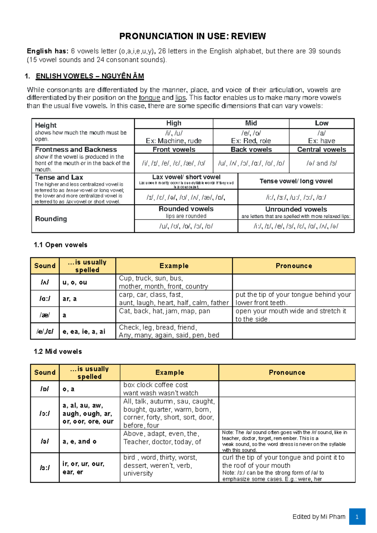 Pronunciation IN USE: Review Notes on English Sounds and Stress - Studocu