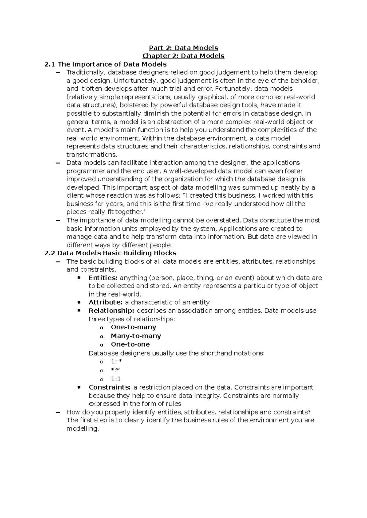 Advanced Business Statistics: Chapter 2 - Data Models and Their ...